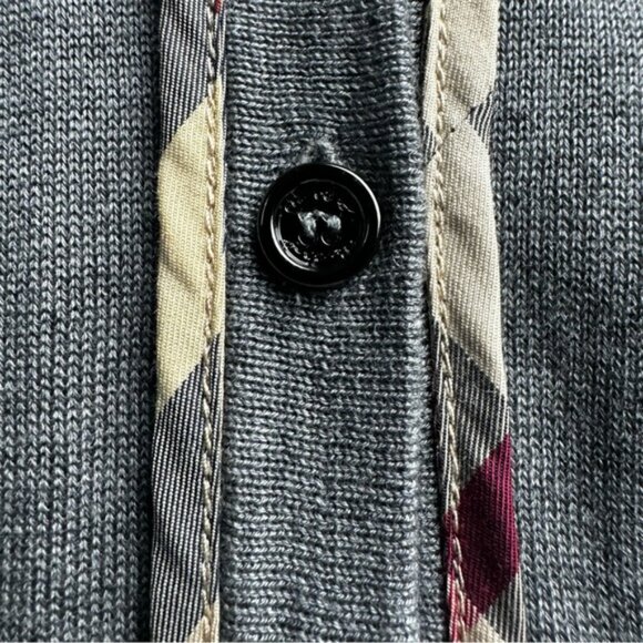 Burberry Brit Nova Check Trim Wool Cardigan Sweater V Buttons Lightweight Soft M - Picture 9 of 16